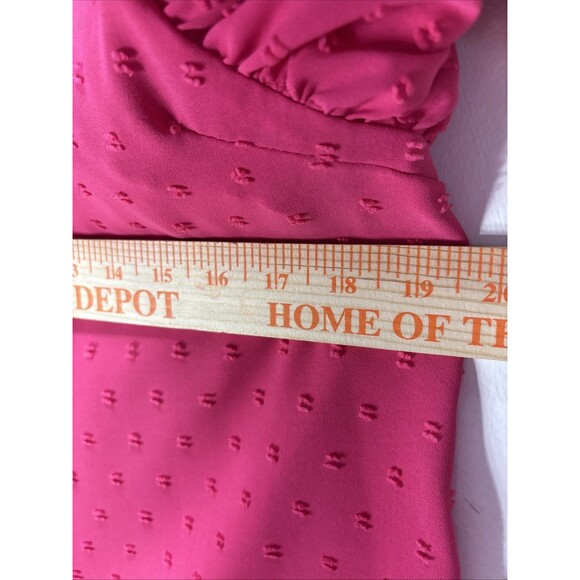 THML Woman’s Puff Sleeve Ruffle Neckline Pink Fuchsia Top Blouse Sz L - Picture 7 of 15